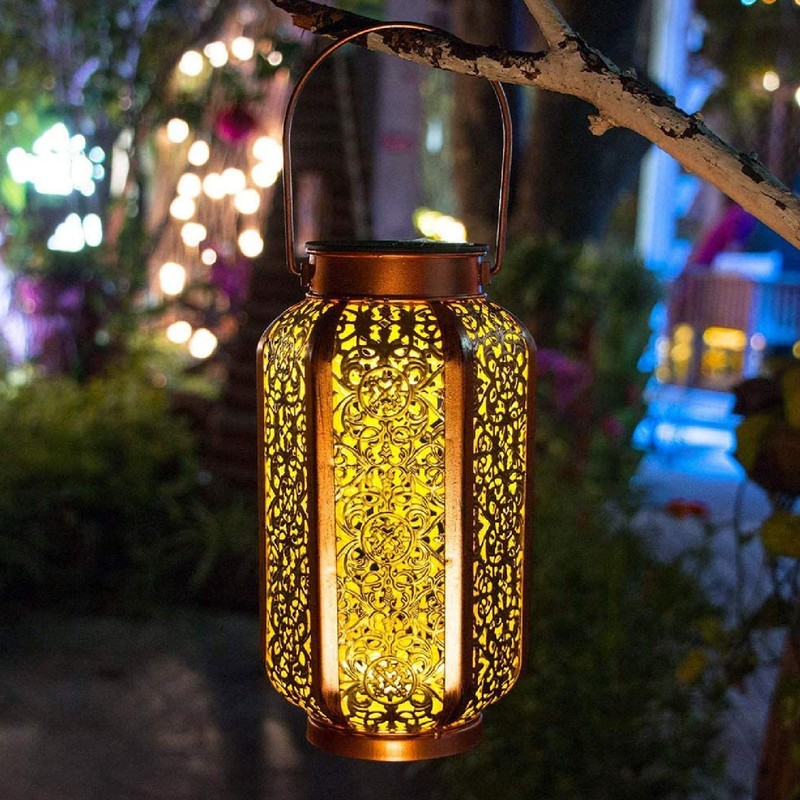 5730LED Hanging Lamp Solar Powered IP44 Waterproof Hex Hollow Lantern