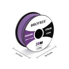 Brotree 275 Paracord 2.4mm Tactical Cord 30M Nylon Rope 4 Strands Parachute Cord for Outdoor, Craft, DIY - 125kg Breaking Load (Purple)