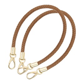 sourcing map Leather Purse Strap, 2Pcs 60cm/23.62" Short Leather PU Braided Purse Replacement Handle with Metal Buckles for Underarm Bags, Handbags (Coffee Strap + Gold Clasp)