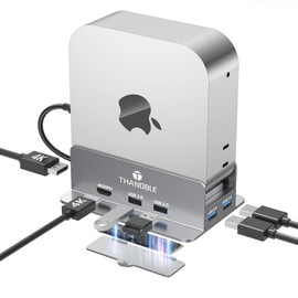THANDBLE Mac mini M4 Dock & Stand with 4K60Hz HDMI and DisplayPort, M.2 NVMe SSD Enclosure, 4 USB-A Ports, SD/TF Card Reader 9 in 1 Hub for Mac mini M4/M4 Pro - Silver