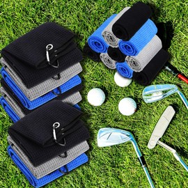 Batiyeer Batiyeer Golf Towels Bulk for Bags 16' x 24' Microfiber Waffle Pattern Golf Towels Trifold with Clip for Hiking,Tournament, Yoga(Blue, Black, Gray,30 Pcs)
