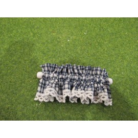 Unbranded Dollhouse Miniature CAFE VALANCE - Navy/White Plaidl
