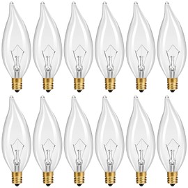 SUSLUM 12-Pack E12 Chandelier Light Bulbs 60W Warm White 2700K 120V Candelabra Light Bulb for Ceiling Fan, 650 Lumens CA10 Dimmable Clear Candle Bulbs