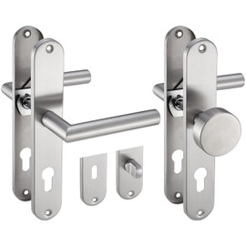 Stahlia Emilia Long Plate Handle Set Brushed Stainless Steel Toilet Bathroom Door Fitting for Interior Doors, Room Doors, Entrance Doors for Door Thickness 20–47 mm, Mounting Material