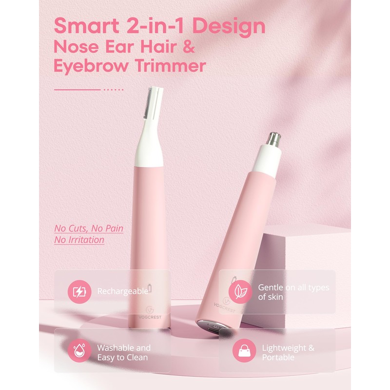 VG VOGCREST Nose Hair Trimmer for Women: Rechargeable 2 in