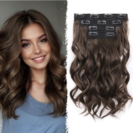 14 Inch Brown Hair Extensions - Wavy Synthetic Clip in Hair Extensions For Women And Girls (Color: Brown Mix Chestnut Brown)