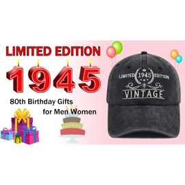 80th Birthday Decorations for Women Men, Funny Limited Edition 1945 Hat, Christmas 80 Year Old Birthday Gifts Baseball Cap for Dad Mom Grandpa Grandma
