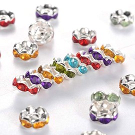 Pack of 50 Crystal Rhinestone Rondelle Colourful Spacer Beads, 6 mm Wavy Spacer Beads, Metal Beads, Crystal Beads, Mixed Colour, A Quality Rhinestone Beads, Rhinestones for Jewellery Making
