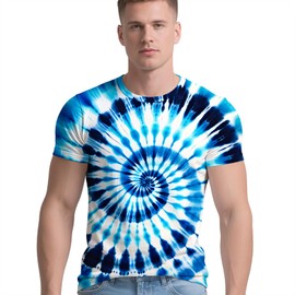RPWZRCB Men's Retro Blue Tie Dye T Shirts 70s 80s 90s Washable Short Sleeve Hippie Clothes Vintage Tees for Casual Wear Medium