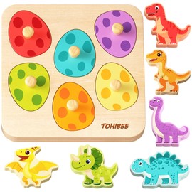 TOHIBEE Wooden Puzzles for Toddlers 1-3, Dinosaur Matching Egg Puzzle Montessori Toys for 1 2 3 Year Old Boy Girl Gifts, Preschool Education Learning Toys