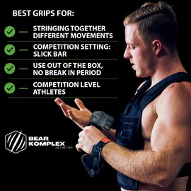 Bear KompleX 3 & 2 Hole Carbon Hand Grips for Gymnastics & Crossfit, Pull-ups, Weight Lifting. WODs w, Wrist Straps. Comfort & Support-Hand Protection from Rips & Blisters. (Medium, 2-Hole)