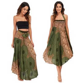 FEOYA Long Bohemian Skirt for Women Maxi Boho Hippie Skirts Halter Gypsy Dresses High Waisted Floral Print 2 in 1 Casual Skirt for Beach Vacation Summer 21 One Size