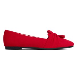 MUSSHOE Women's Flats Dressy Pointed Toe Comfortable Bowknot Ballet Flats Shoes,Red 9.5