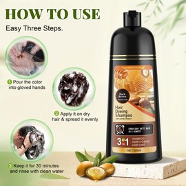 Dark Brown Hair Dye Shampoo 3 in 1 for Women & Men 100% Gray Hair Coverage - Herbal Ingredients Natural Plant Hair Color - Hair Dye in Minutes 17.6 Fl Oz