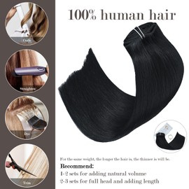 Honsoo Black Hair Extensions Clip in Real Human Hair Extensions Jet Black 20in 120g 7Pcs Long Straight Soft Hair Extensions For Black Women