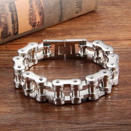 Cupimatch Mens Heavy Gothic 18MM Wide Biker Stainless Steel Motorcycle Chain Bracelet 9.1" (Silver)