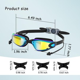 Feelorna Swimming Goggles, Anti-Fog No Leaking Swim Goggles for Adult Men Women UV Protection Adjustable Wide Clear Vision Swimming Goggles with Earplugs and 3 Sizes Nose Bridges (Black/Colorful)