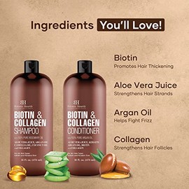 Botanic Hearth Set de Champú y Acondicionador Vegano de Biotina de Colágeno - Con Aceite de Romero para Caída y Adelgazamiento Del Cabello - Combate L