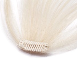 SEGO Clip in Fringe Human Hair Light Bangs [#60 Platinum Blonde] One Piece Real Remy Clip on Real Remy Hairpieces Extension Straight Invisible (3g)