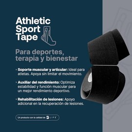 Cinta Kinesiológica Precortada | Color Negro, 4 Rollos de Sport Tape, Vendaje de Apoyo para Músculos de Rodilla, Hombro, Tobillo. Athletic Sport Tape 