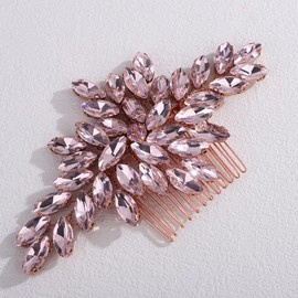 Lenjicons Bridal Rhinestone Hair Comb Teardrop Rhinestone Wedding Headpiece Handmade Crystal Wedding Hairpiece Bridal Hair Accessories for Women (pink)