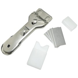 Pro Bamboo Kitchen All Metal Heavy Duty Scraper Tool (5 blades) for Removing Stains and Cleaning Stovetops Countertops Appliances and Glass Debris