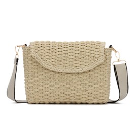 EVEOUT Rattan Shoulder Bags Women's Summer Straw Crossbody Basket Bag Wicker Shoulder Bags Boho Straw Bag with Shoulder Strap, beige