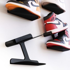 Mobilefox Sneaker Wall Mount Shoe Shelf Floating Wall Mount Shoe Rack Display Black Pack of 2
