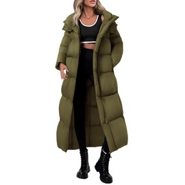 PRETTYGARDEN Women's Winter Long Puffer Coats Hooded Zip Up Casual Thickened Down Jackets Trendy Warm Clothes Outerwear (Army Green,Medium)