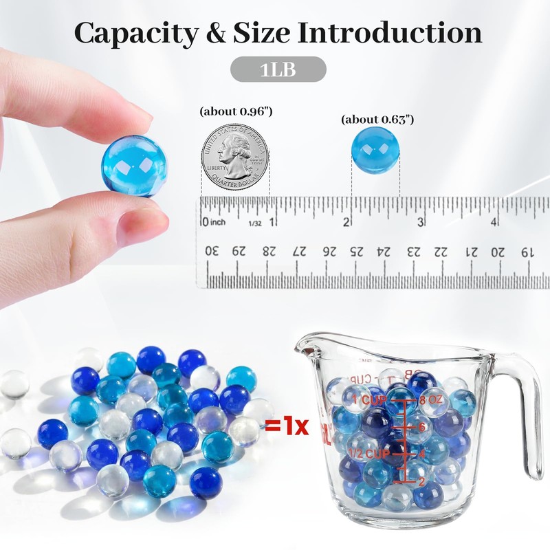 DomeStar 1LB Glass Marbles Bulk, Marbles for Vases 0.63 Inch