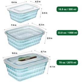 Taiuloo Set of 3 Salad Bowls with Lids, BPA Free Food Storage Bowls, Meal Prep Nesting Bowls for Lunch, Plastic Salad Serving Bowl, Food Storage Containers for Snack Fruit, Blue