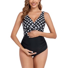 SUMMERSUNSHINE Maternity One Piece Swimwear Front Cross Pregnancy Swimsuit Bathing Suit Maternity Bikini Polka Dots XXL