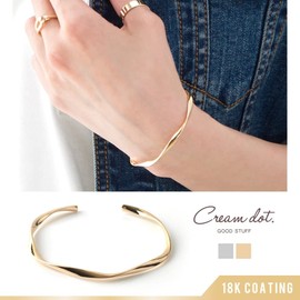 Cream Dot Bangle Women's Popular 18k Coated Twisted Twist Stackable Open Gold Silver Resort Summer Brand Accessory (Gold x One Size Fits All)