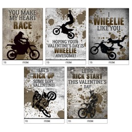 Silly Goose Gifts Silly Goose Gifts Dirt Bike Motorcycle Motor Themed Kid Valentine's Day Card Set (Set of 25) Valentine School Classroom Sharing Exchange