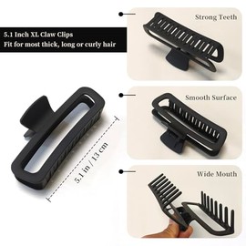 Pinzas Para El Pelo Irrompibles De 5 Pulgadas, Grandes, Antideslizantes, No Se Rompen Fácilmente, Cuadradas, Neutras, Para Mujeres Con Cabello Grueso,