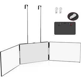 3 Way Trifold Haircut Mirror, 360 Degree Mirror for Hair Cutting, Shaving, Grooming, Hair Styling, Dye Hair and Makeup with Adjustable Height Brackets, Portable for Travel, Bedrooms, Bathroom (Black)