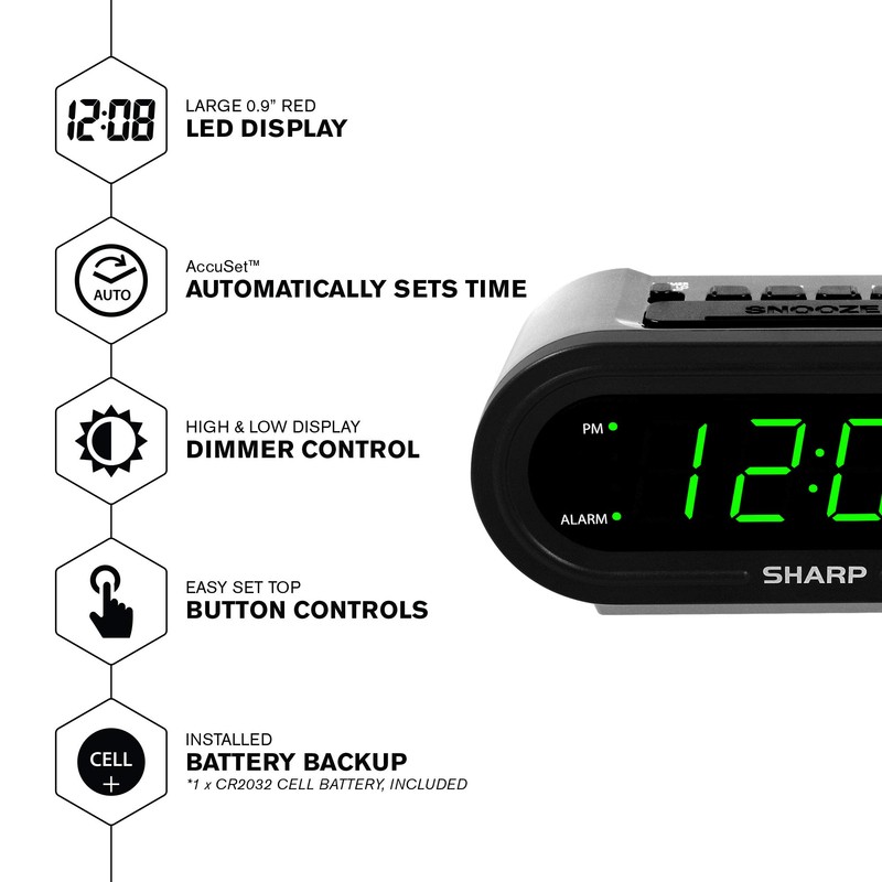 Sharp Digital Alarm with AccuSet - Automatic Smart Clock, Never