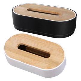 iplusmile 2pcs Bamboo Tissue Box Napkin Dispenser for Home Restaurant Elegant Decorative Holder for Office Bedroom Living Room Black White Design