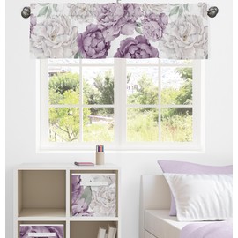 Sweet Jojo Designs Lavender Purple Boho Shabby Chic Floral Girl Window Valance Curtain Treatment Baby Nursery Kids Room Kitchen Bathroom Bedroom Ivory Bohemian Vintage Watercolor Nature Sage Green
