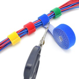 Saisn Reusable Fastening Tape Cable Ties 3/4 Inch Double Side Hook Roll (5 Yard, Blue)