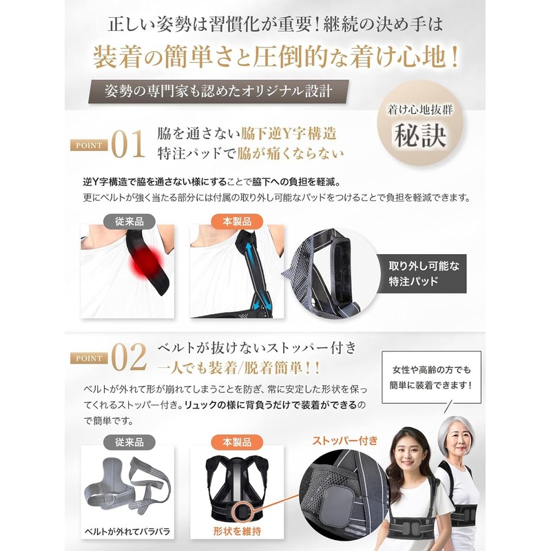 【脇を通さない逆Y字】 猫背ラボ ストレートドクター 姿勢サポーター 姿勢ベルト 男女兼用 【脱猫背継続に挑戦】 (サイズM)