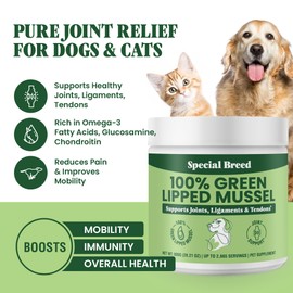 Green Lipped Mussel Powder for Dogs & Cats - 100% New Zealand Green Lipped Mussels - Natural Hip & Joint Supplement for Joints, Tendons, Ligaments, Muscles - 800 Grams - Up to 2,665 Servings