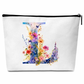 Flower Letter Makeup Bag Letter L Cosmetic Bag Letter Toiletry Pouch Initial Makeup Bag Birthday Gifts for Women Mom Friends Bride Bridesmaid Cosmetic bag-B12