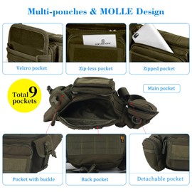 FOCUHUNTER Adjustable Storage Waist Bag Molle System Compatible Multi-Functional Waist Pouch Diagonal Sling Bag - Waterproof Lightweight for Walking, Travel, Sightseeing, Fishing, Commuting, green