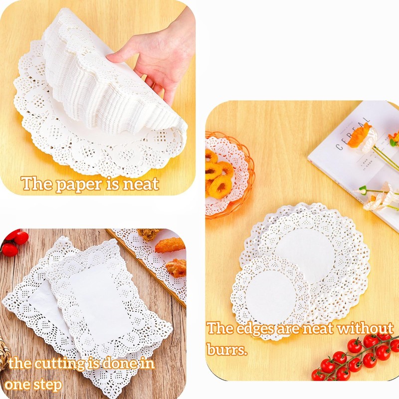RJDJDLXM White Decorative Placemat Lace Paper,5 Sizes Lace Round Rectangle