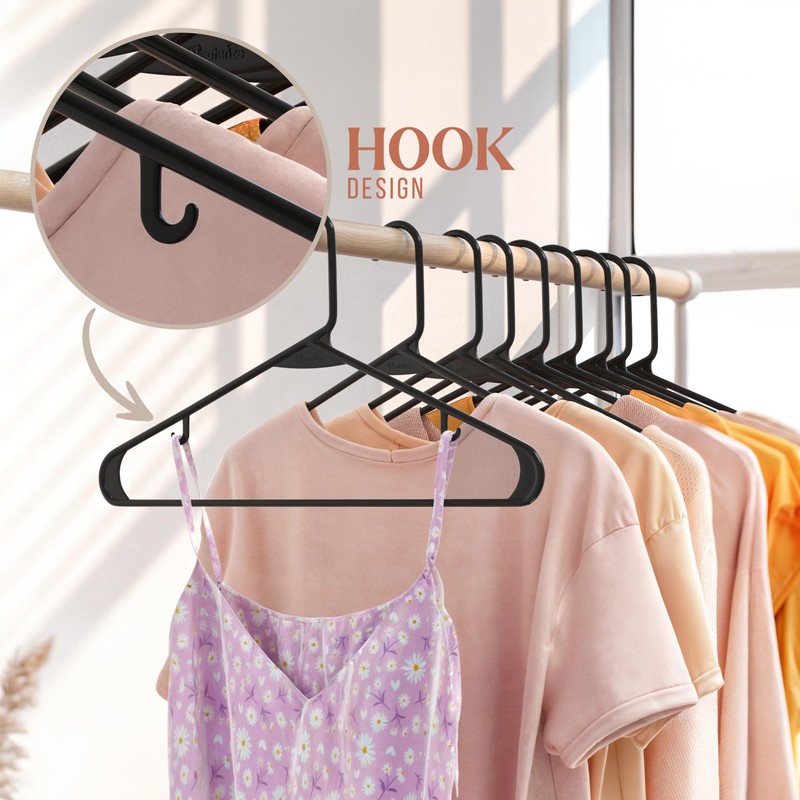 Clothes Hangers Plastic 20 Pack - Black Plastic Hangers -