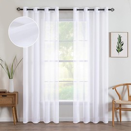MIULEE 2 Panels White Semi Sheer Window Curtains Elegant Decoration Grommet Top Window Voile Panels/Drapes/Treatment Linen Textured Panels for Bedroom Living Room (54X90 Inches)