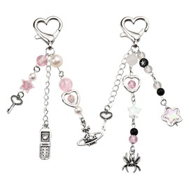 Cute Y2k Keychain Accessories for Women 2Pcs Pink Heart Bag Charms for Backpacks Handbags Decorations for Bags Purse Decor Kawaii Star Keychains for Car Keys Decoration Aesthetic Keyring Holder