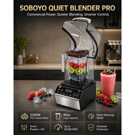 Quiet Blender, 80 oz Commercial Countertop Blender with Noise-Reducing Shield, 2200W Pure Copper Motor, 46000RPM, 6 Presets, DIY Control, Self-Cleaning for Smoothies, Ice Crushing, Puree,Food,Kitchen