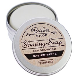 Fantasia Rasierseife Herren und Damen aus Sandelholz 100g Premium Rasier Creme Vegan für sensible Haut Rasierseife Damen und Herren Rasier Set mit Metall Dose Shaving Gel Rasiercreme Herren